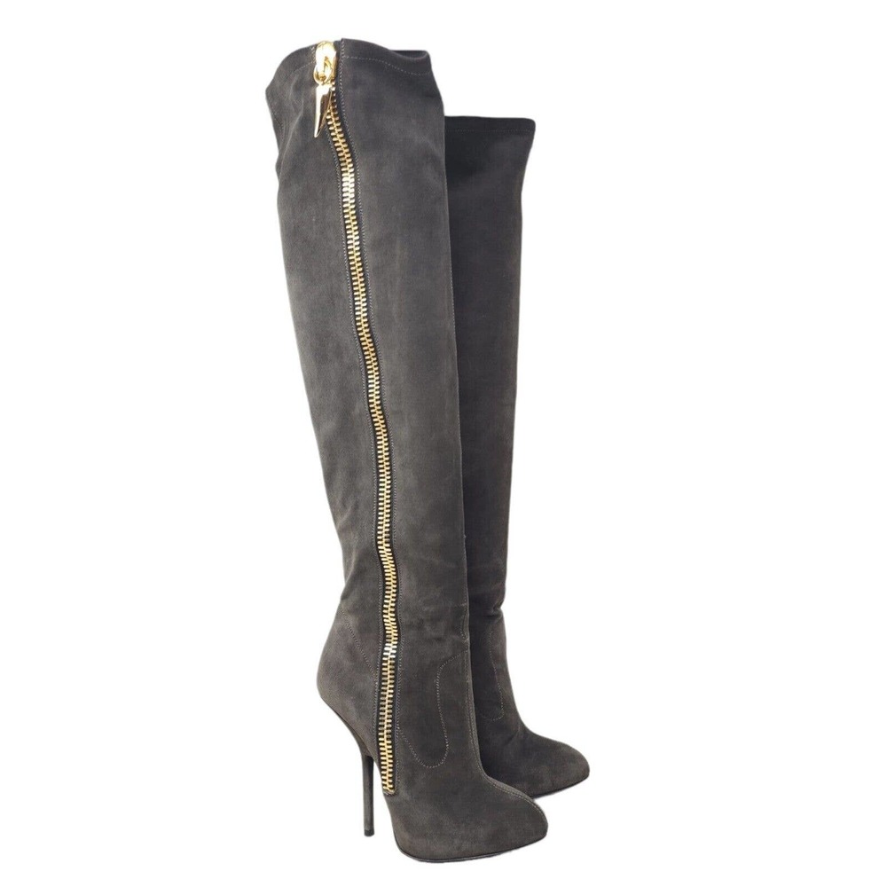 Giuseppe Zanotti Womens Boots Vera Brown Suede Leather OTK Heeled Sz 35.5 5.5 - Picture 2 of 12